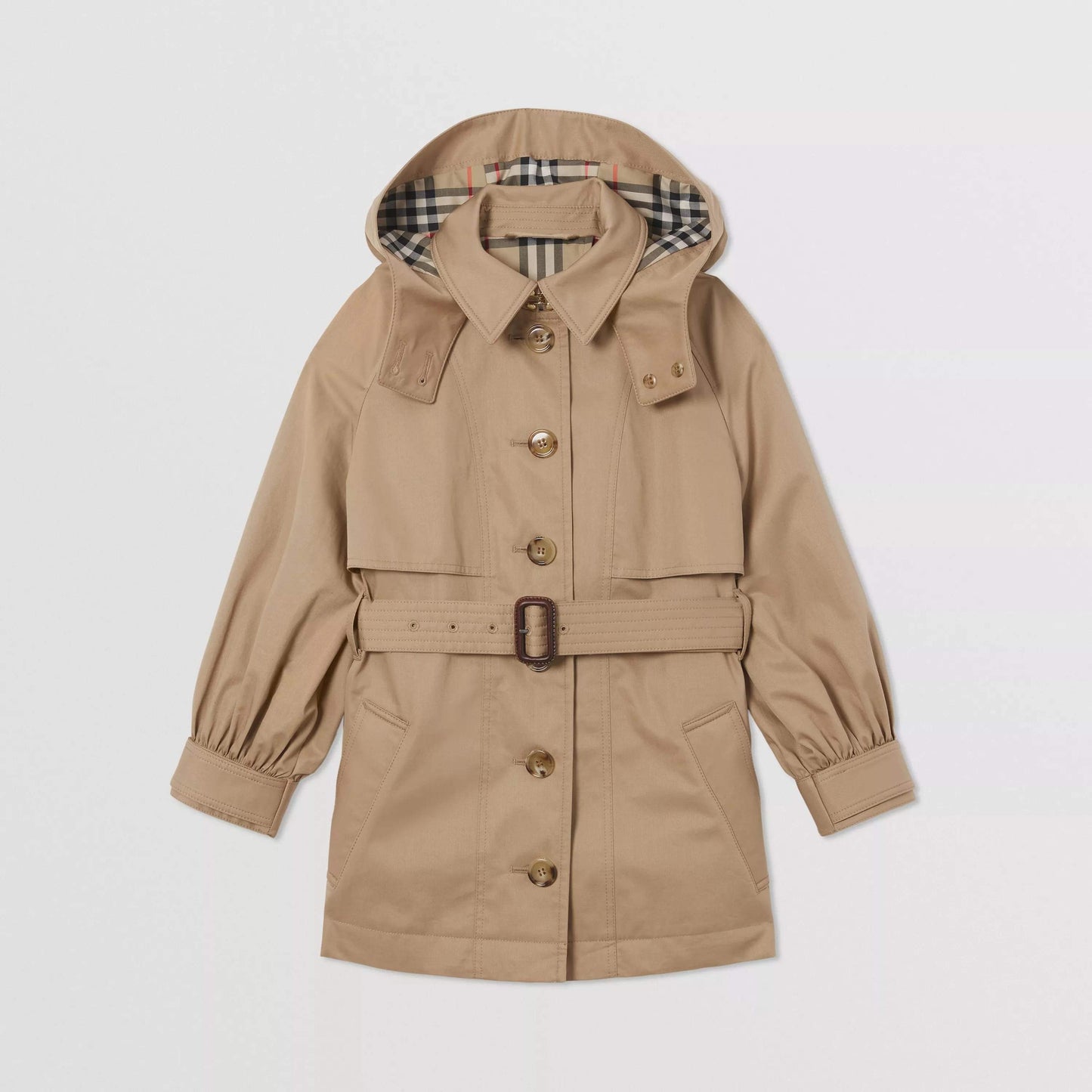 女童米色连帽外套