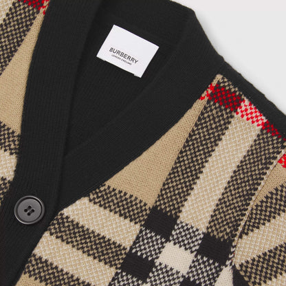 女童米色格子羊绒开衫