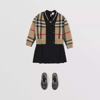 女童米色格子羊绒开衫