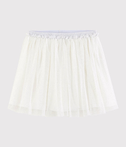 Girls White Glitter Tulle Skirt