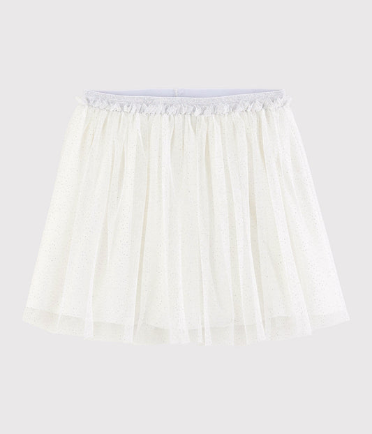 Girls White Glitter Tulle Skirt