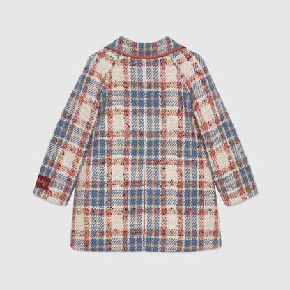 女童米色&蓝色格子外套