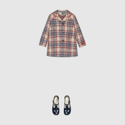 女童米色&蓝色格子外套