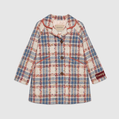 女童米色&蓝色格子外套