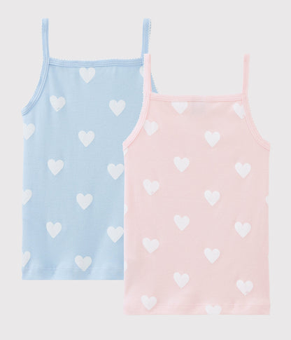 Girls Pink & Blue Heart Cotton Vest