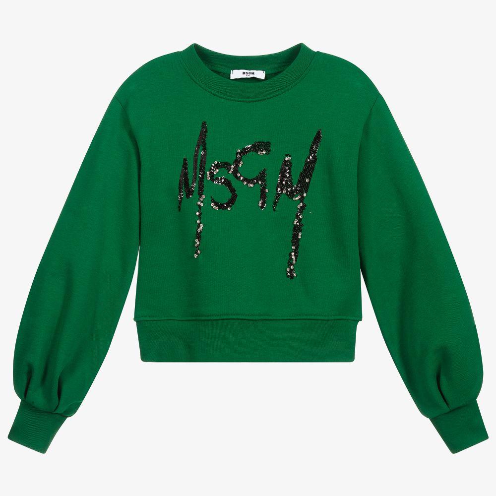 女童绿色Logo棉卫衣