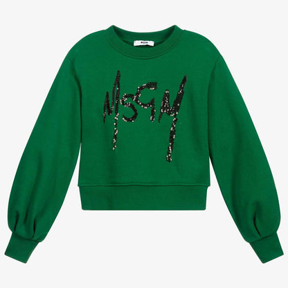 女童绿色Logo棉卫衣