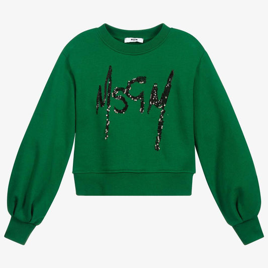 女童绿色Logo棉卫衣