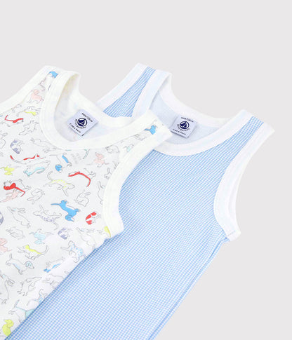 Boys Blue & White Cotton Tank Top Set