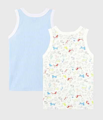 Boys Blue & White Cotton Tank Top Set