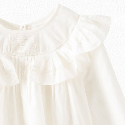 女童白色荷叶边棉上衣
