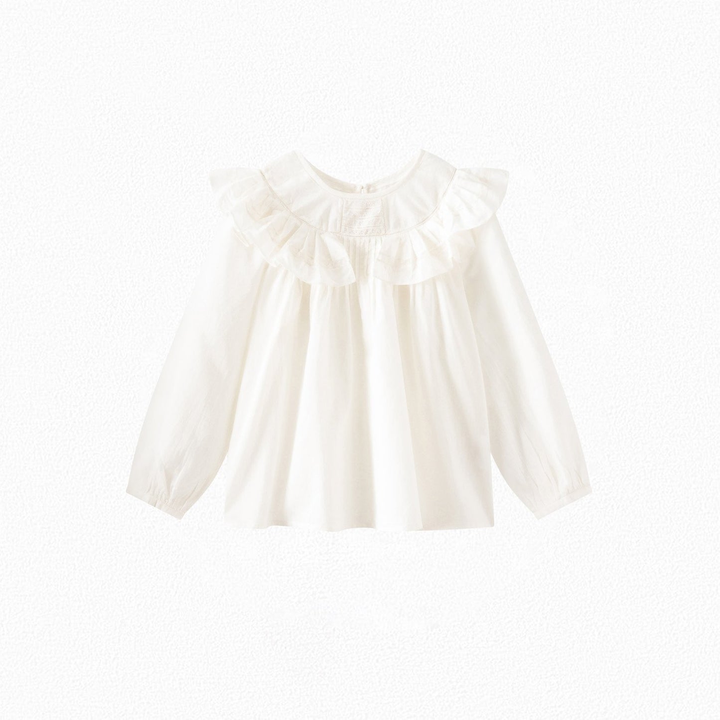 女童白色荷叶边棉上衣