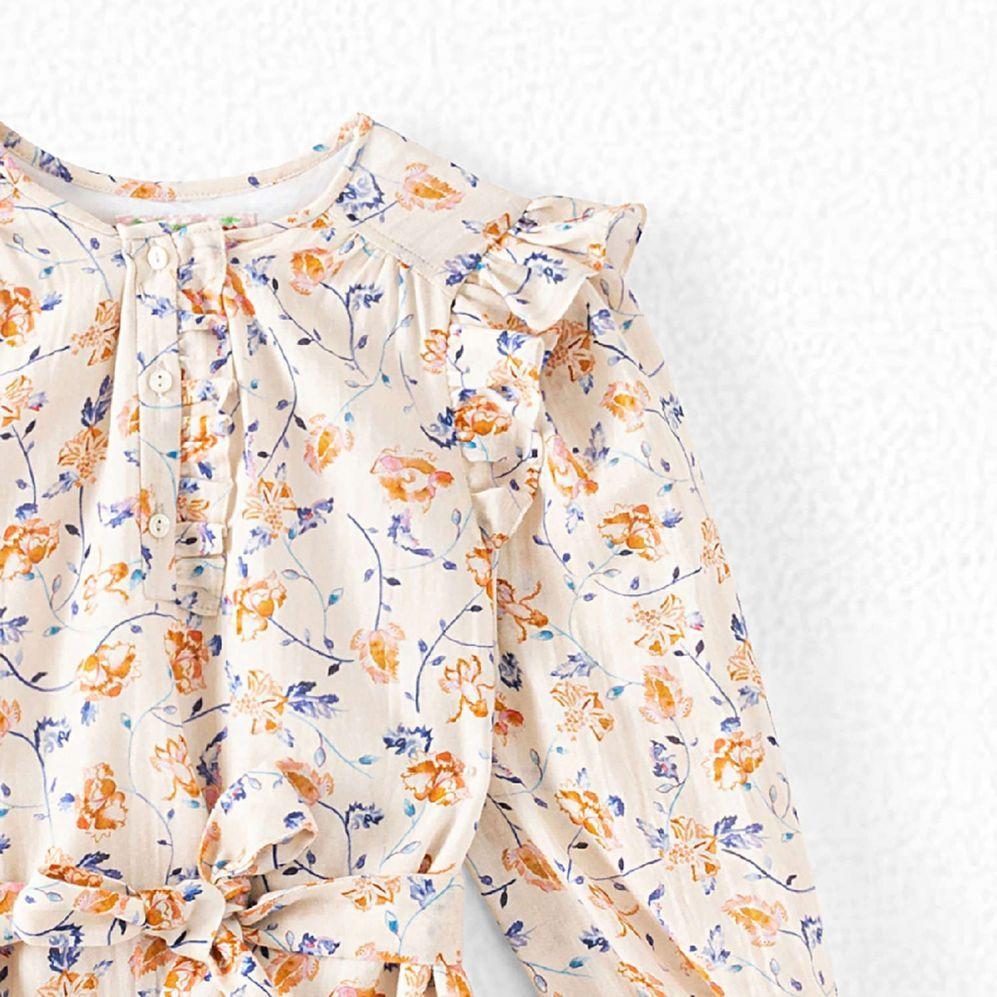 女童米色碎花棉连衣裙