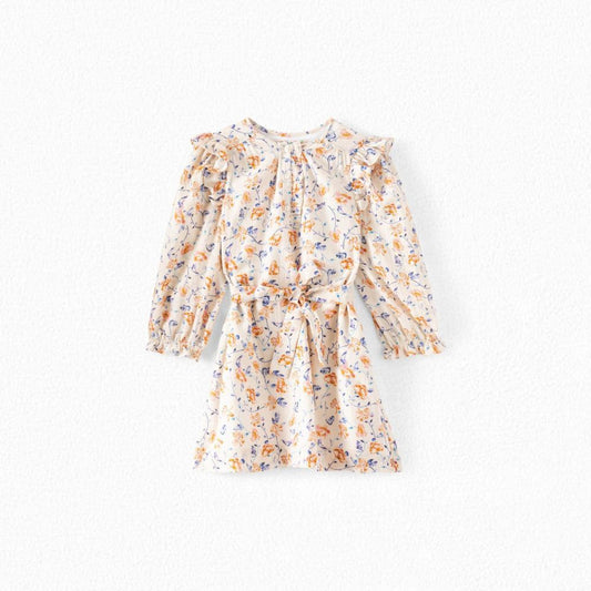 女童米色碎花棉连衣裙