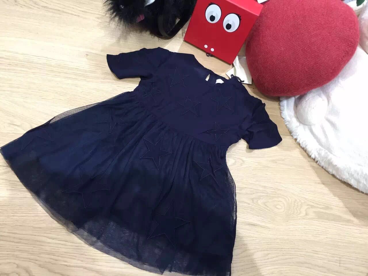 Sally Girls Blue Embroidered Tulle Stars Dress