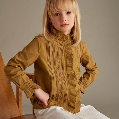 女童卡其色棉衬衫