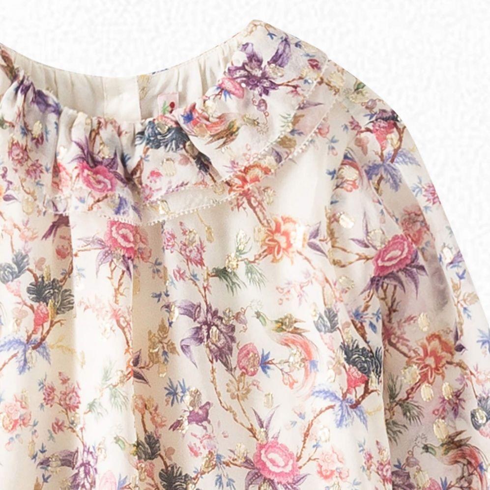 女童米色花朵印花真丝衬衫