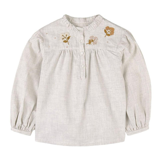 女童灰色刺绣棉衬衫