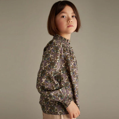 女童蓝紫色碎花棉衬衫