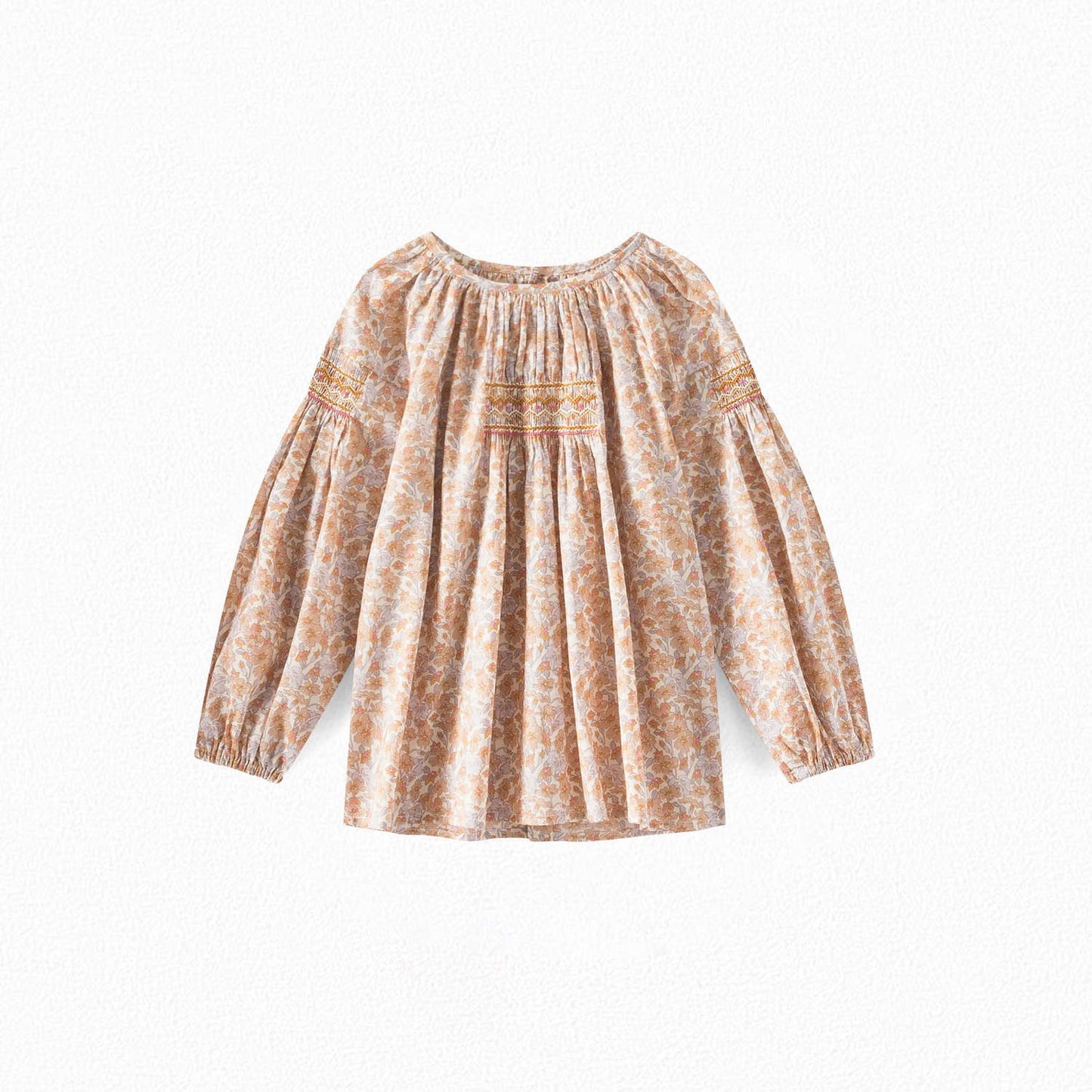 女童浅棕色碎花棉衬衫