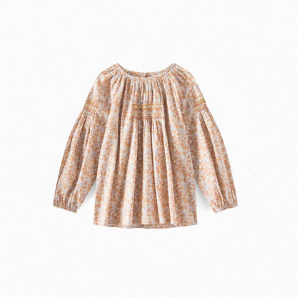 女童浅棕色碎花棉衬衫