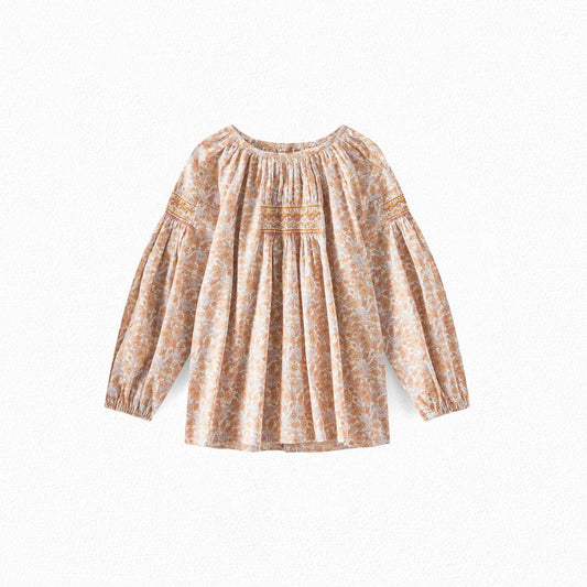 女童浅棕色碎花棉衬衫