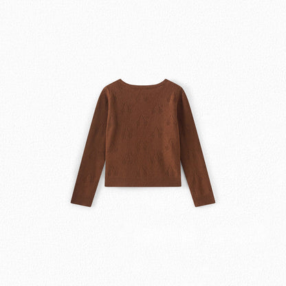 女童焦糖色Logo羊绒开衫