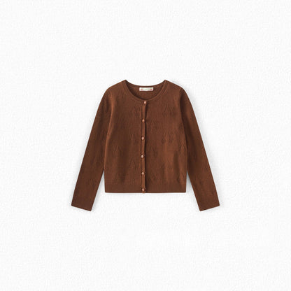 女童焦糖色Logo羊绒开衫
