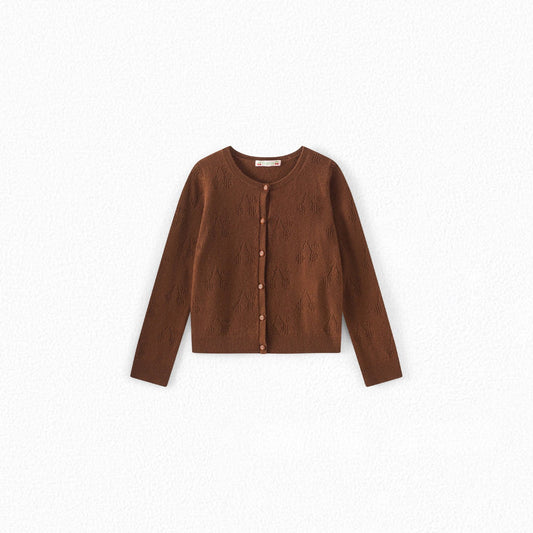 女童焦糖色Logo羊绒开衫