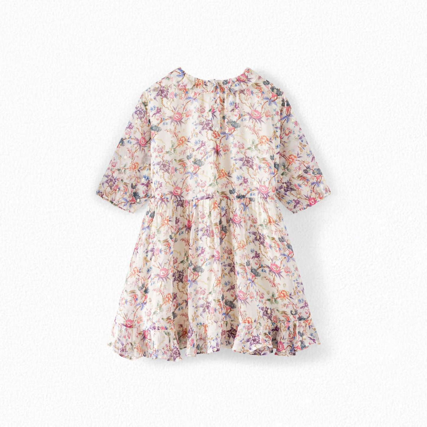 女童彩色碎花真丝连衣裙