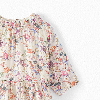 女童彩色碎花真丝连衣裙