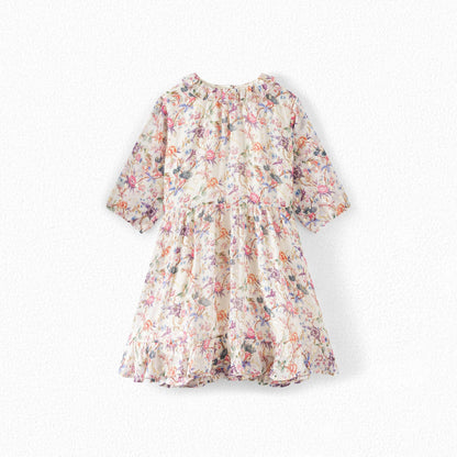 女童彩色碎花真丝连衣裙