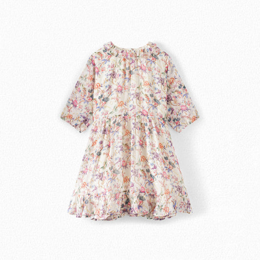 女童彩色碎花真丝连衣裙