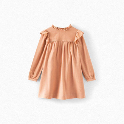 女童杏黄色羊毛连衣裙