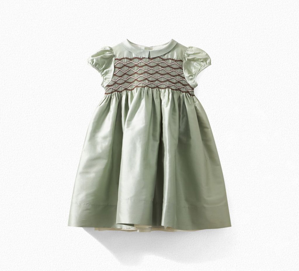 女童绿色真丝连衣裙