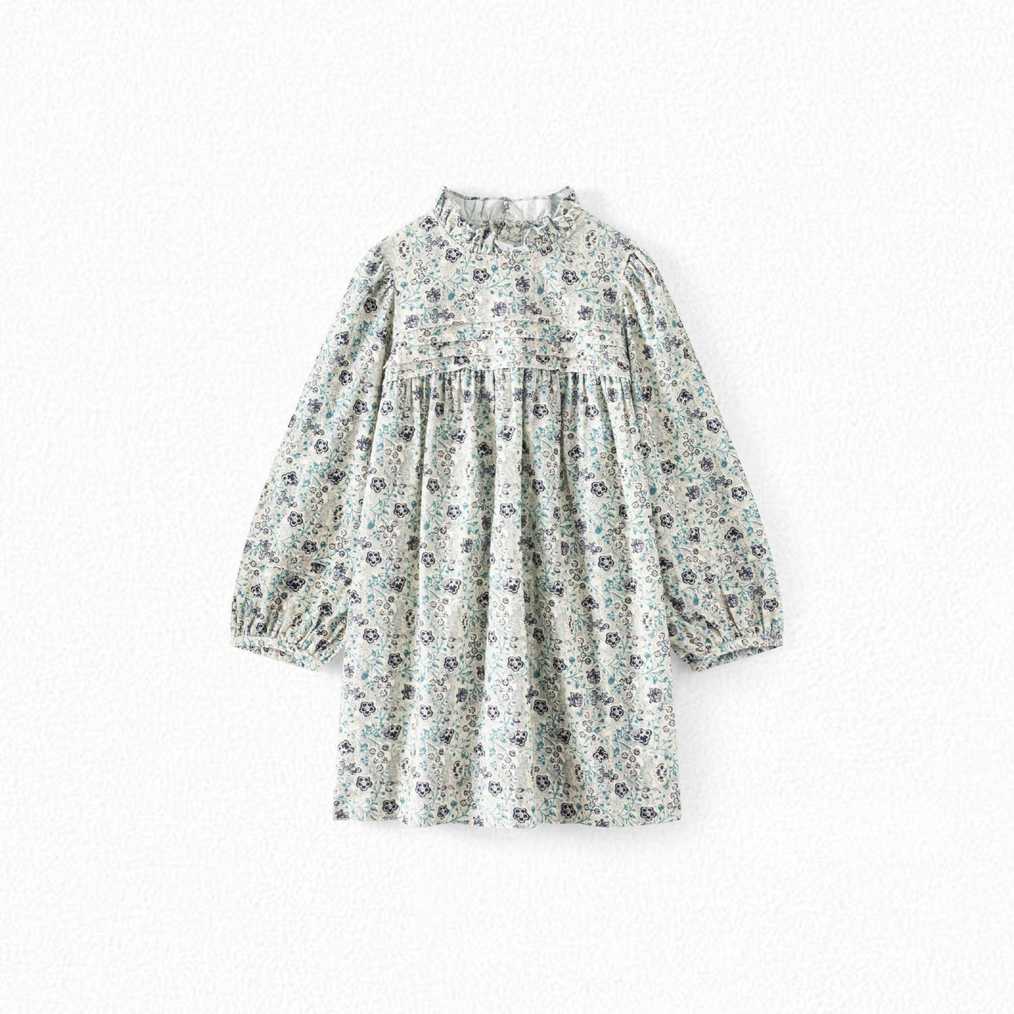 女童蓝色碎花棉连衣裙