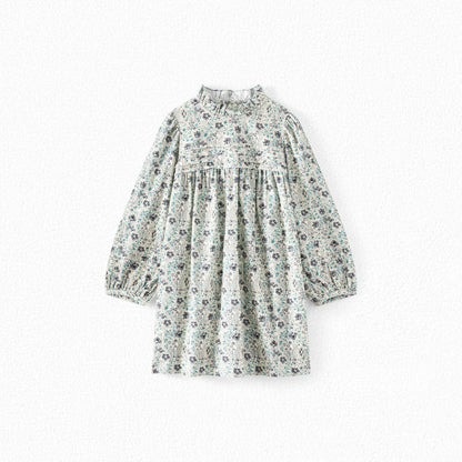 女童蓝色碎花棉连衣裙