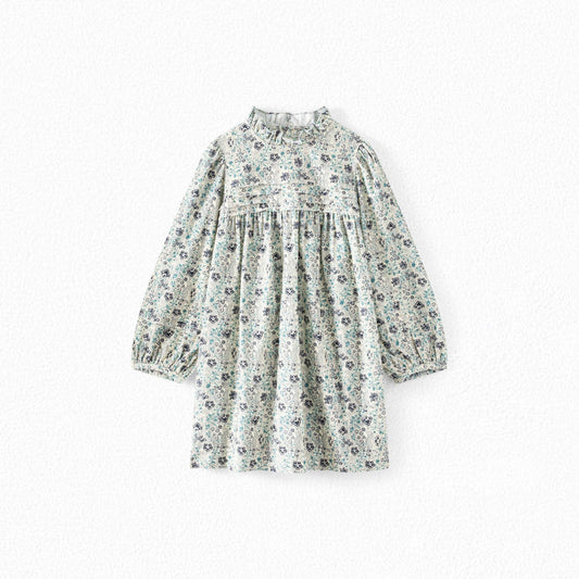 女童蓝色碎花棉连衣裙