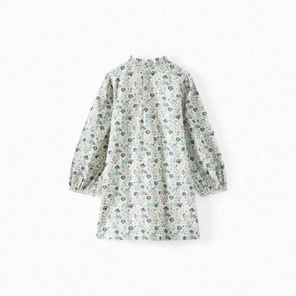 女童蓝色碎花棉连衣裙