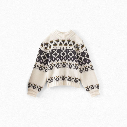 女童白色图案羊毛毛衣