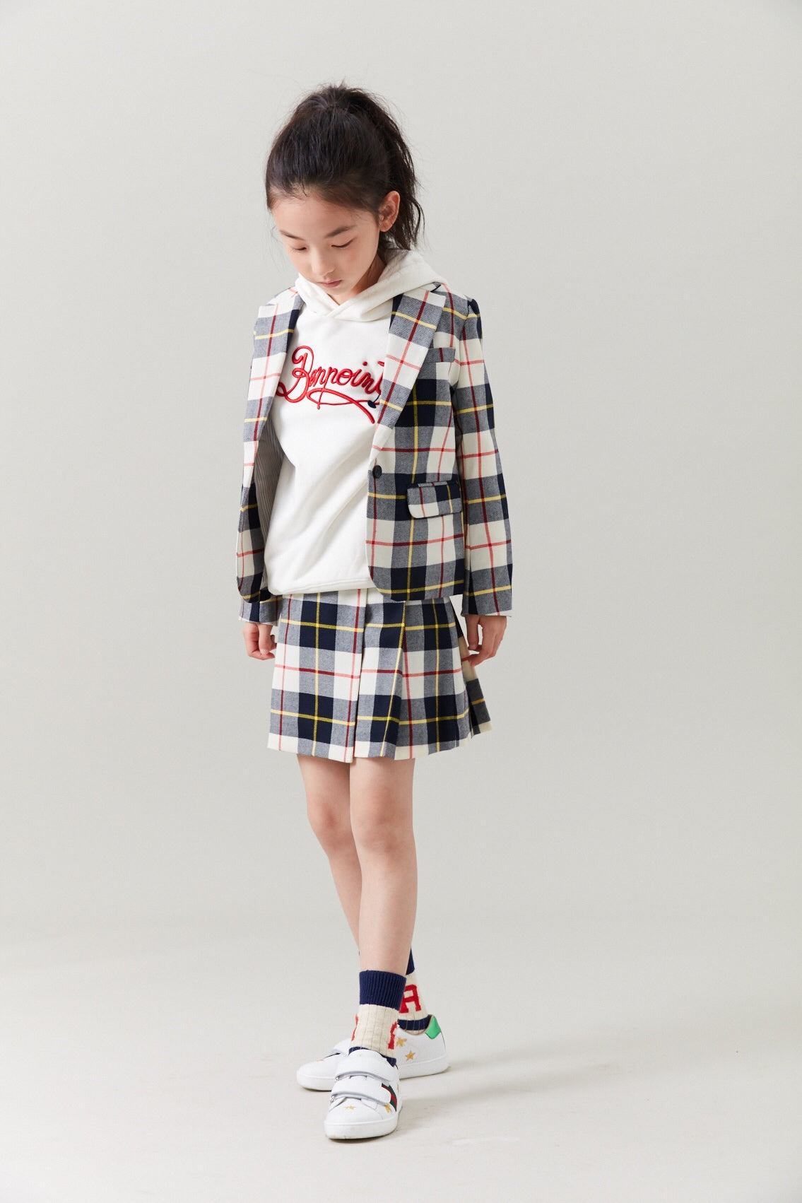 Girls White Check Skirt