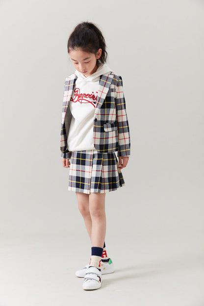 Girls White Check Skirt