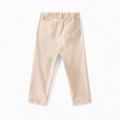 女童米色棉长裤