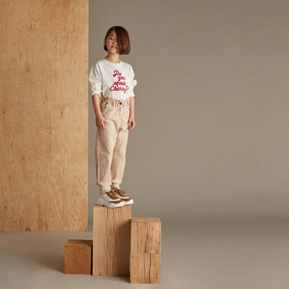 女童米色棉长裤