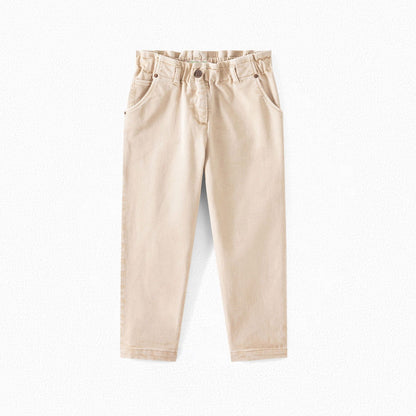 女童米色棉长裤