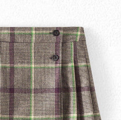 女童棕色格子羊毛短裙