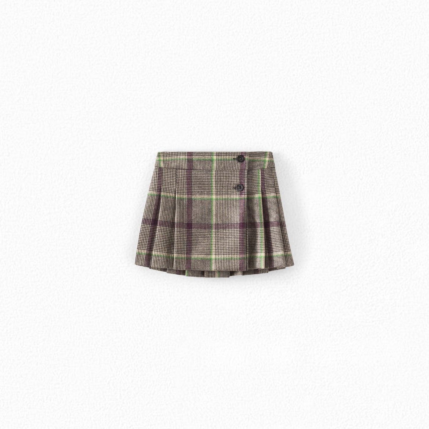 女童棕色格子羊毛短裙