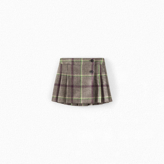 女童棕色格子羊毛短裙