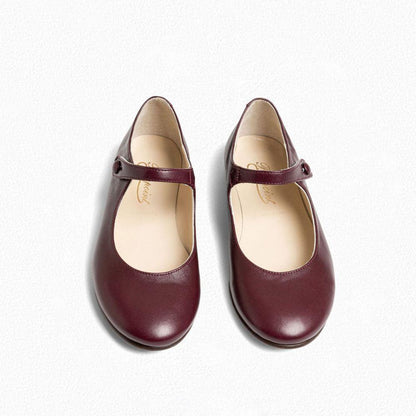 女童酒红色搭扣皮鞋