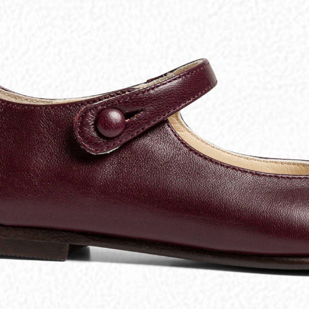 女童酒红色搭扣皮鞋